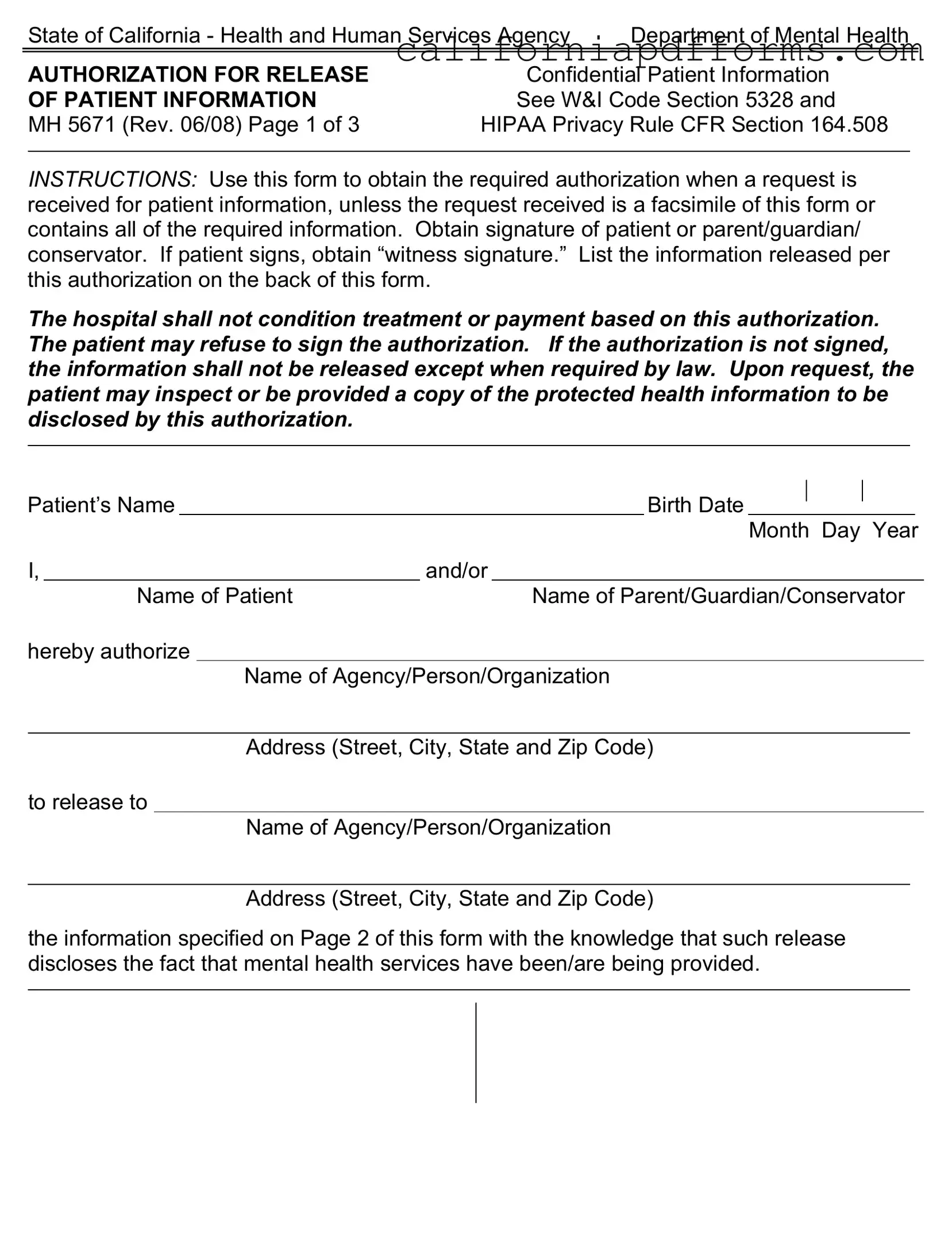 Download California Mh 5671 Form