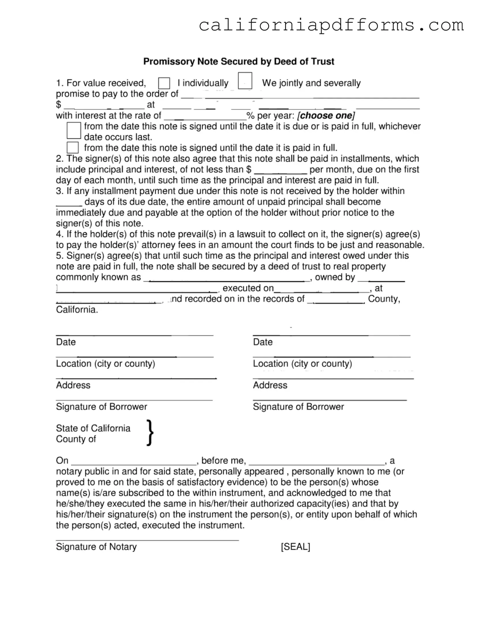 Download California Note Secured Form