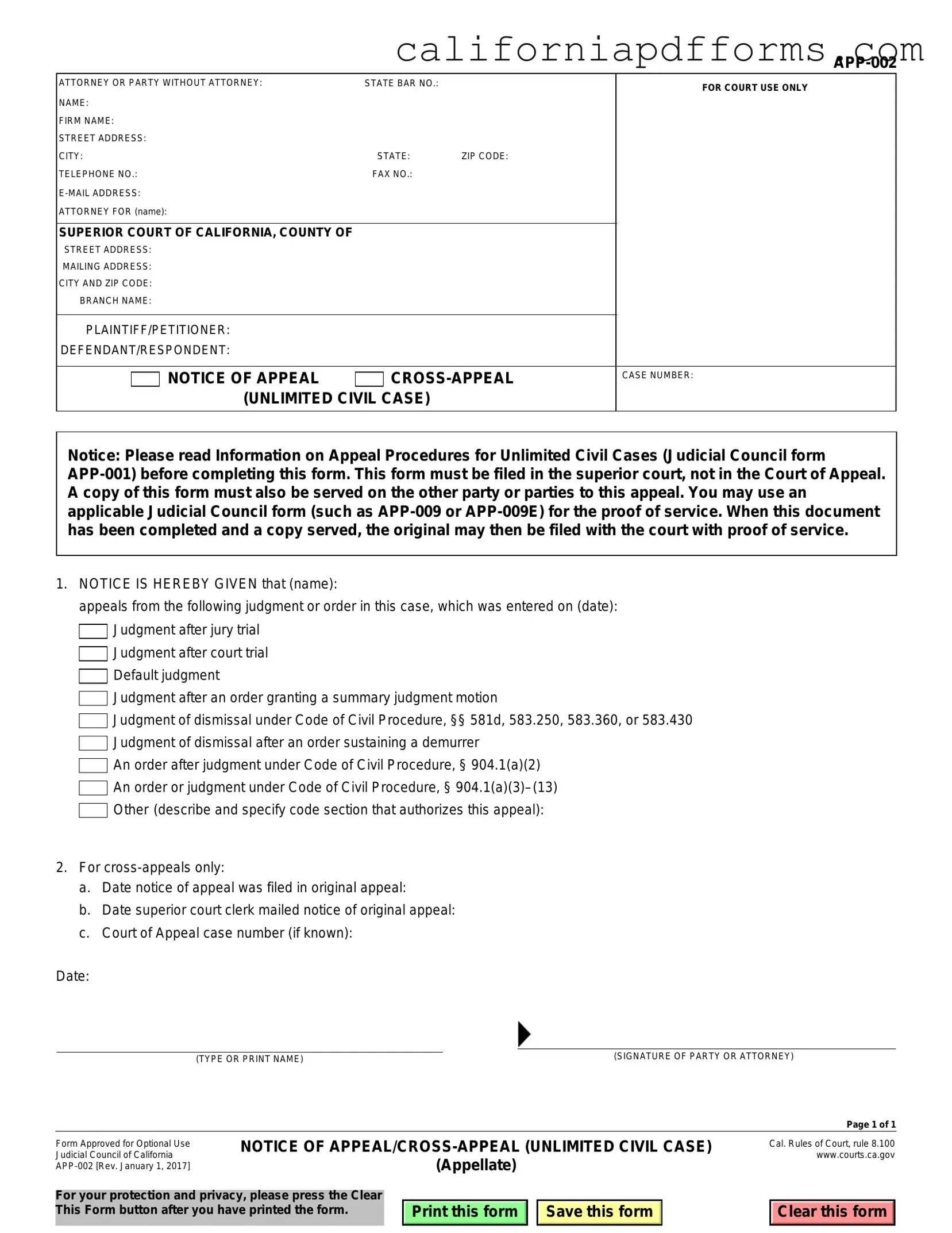 Download California Notice App 002 Form