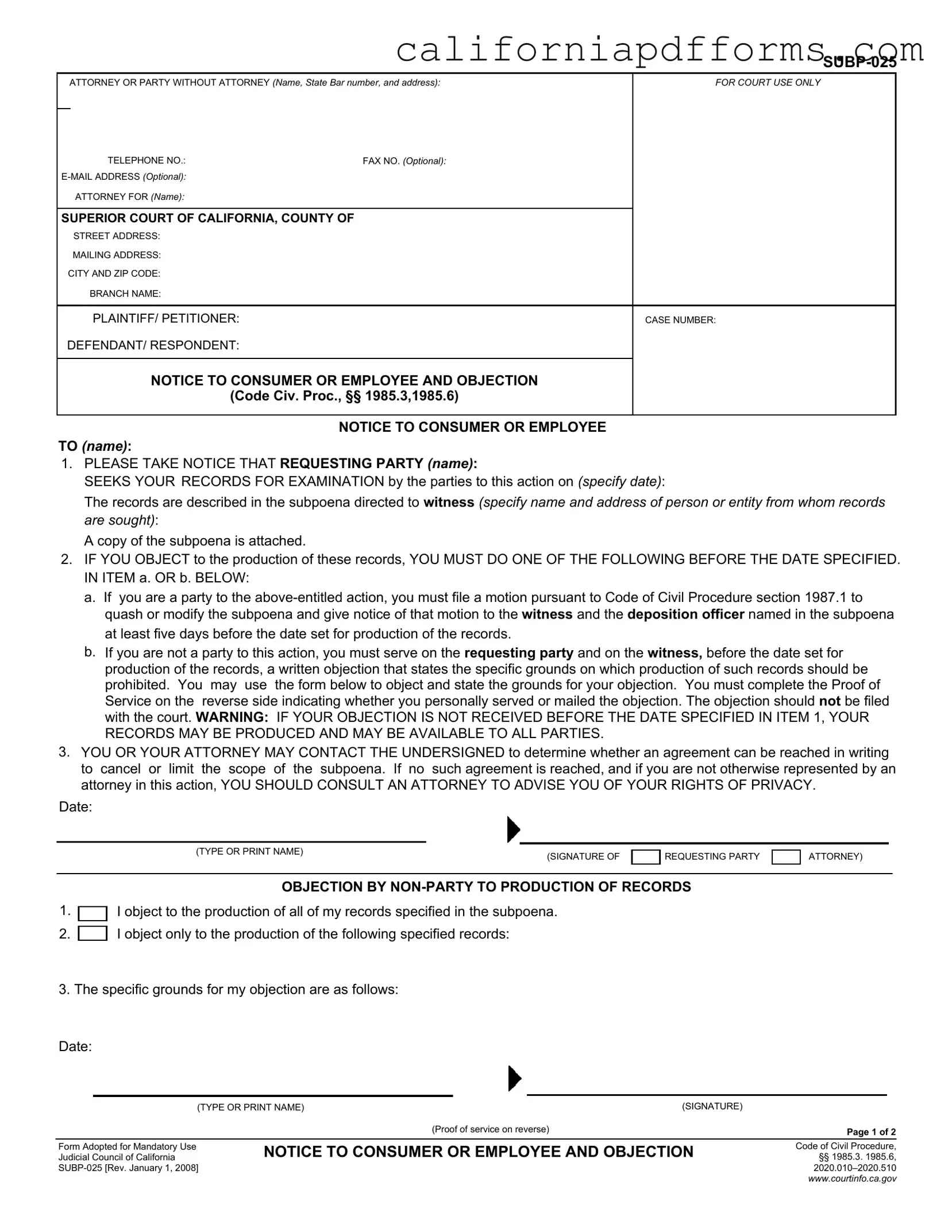 Download California Notice Consumer Form