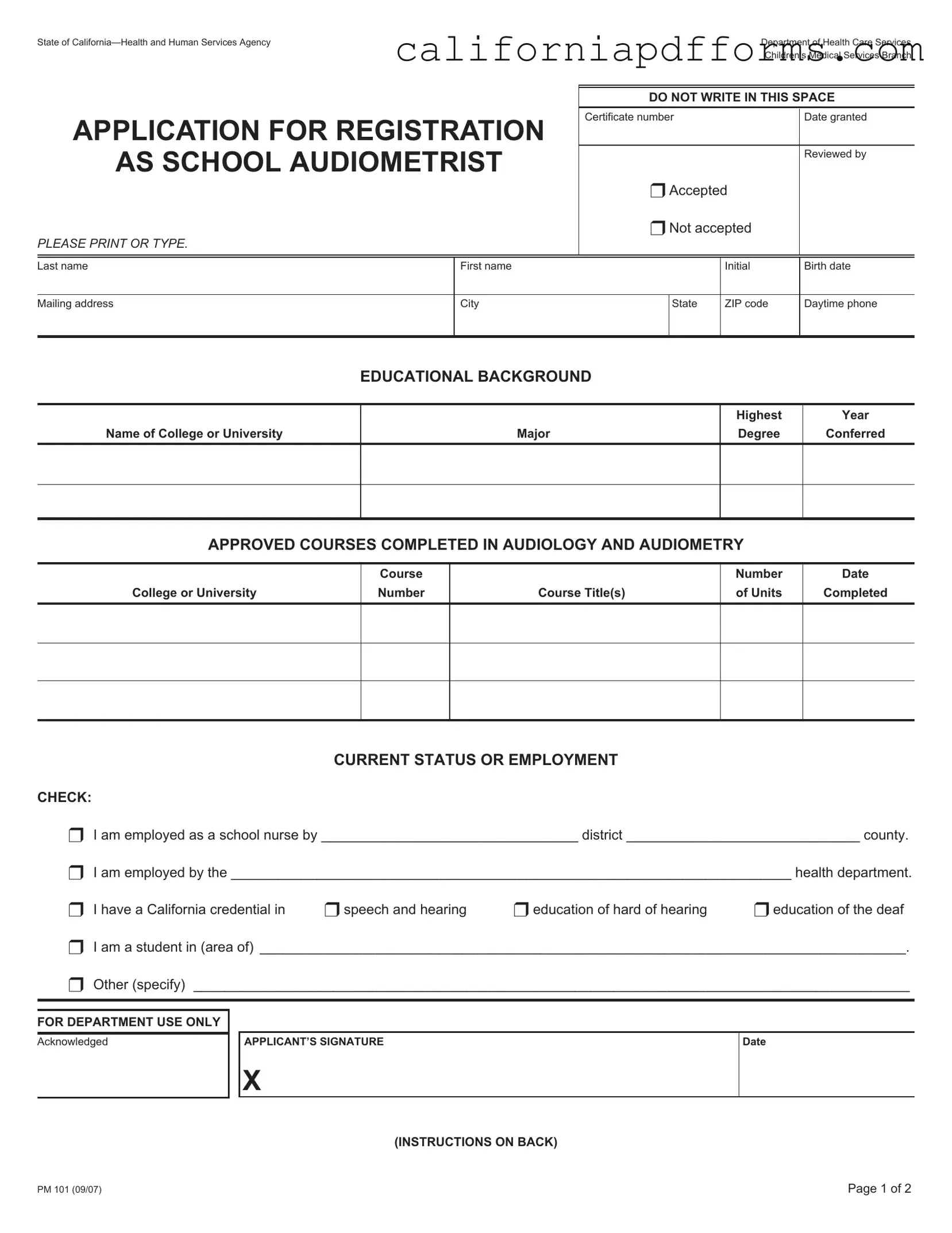 Download California Pm 101 Form