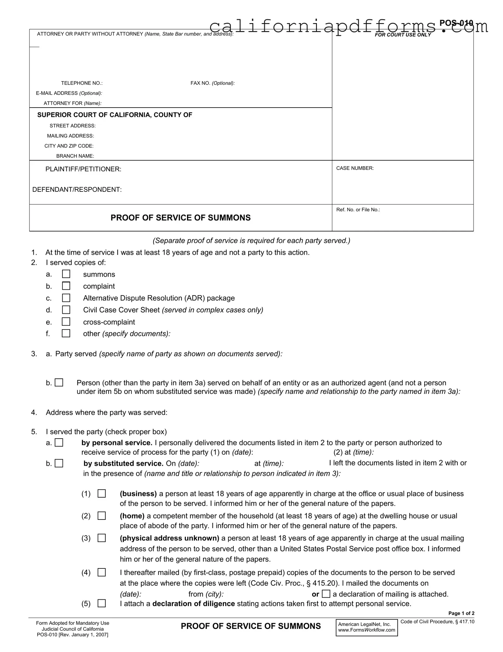 Download California Pos 010 Form