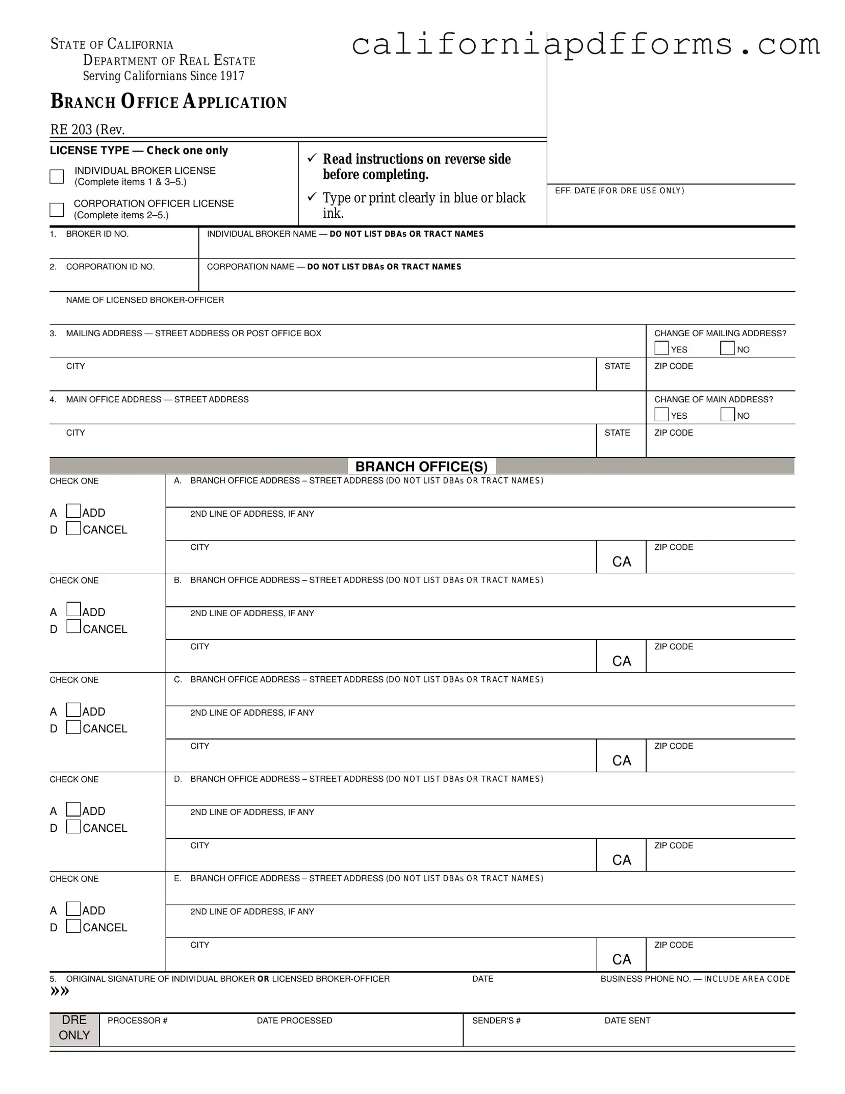 Download California Re 203 Form