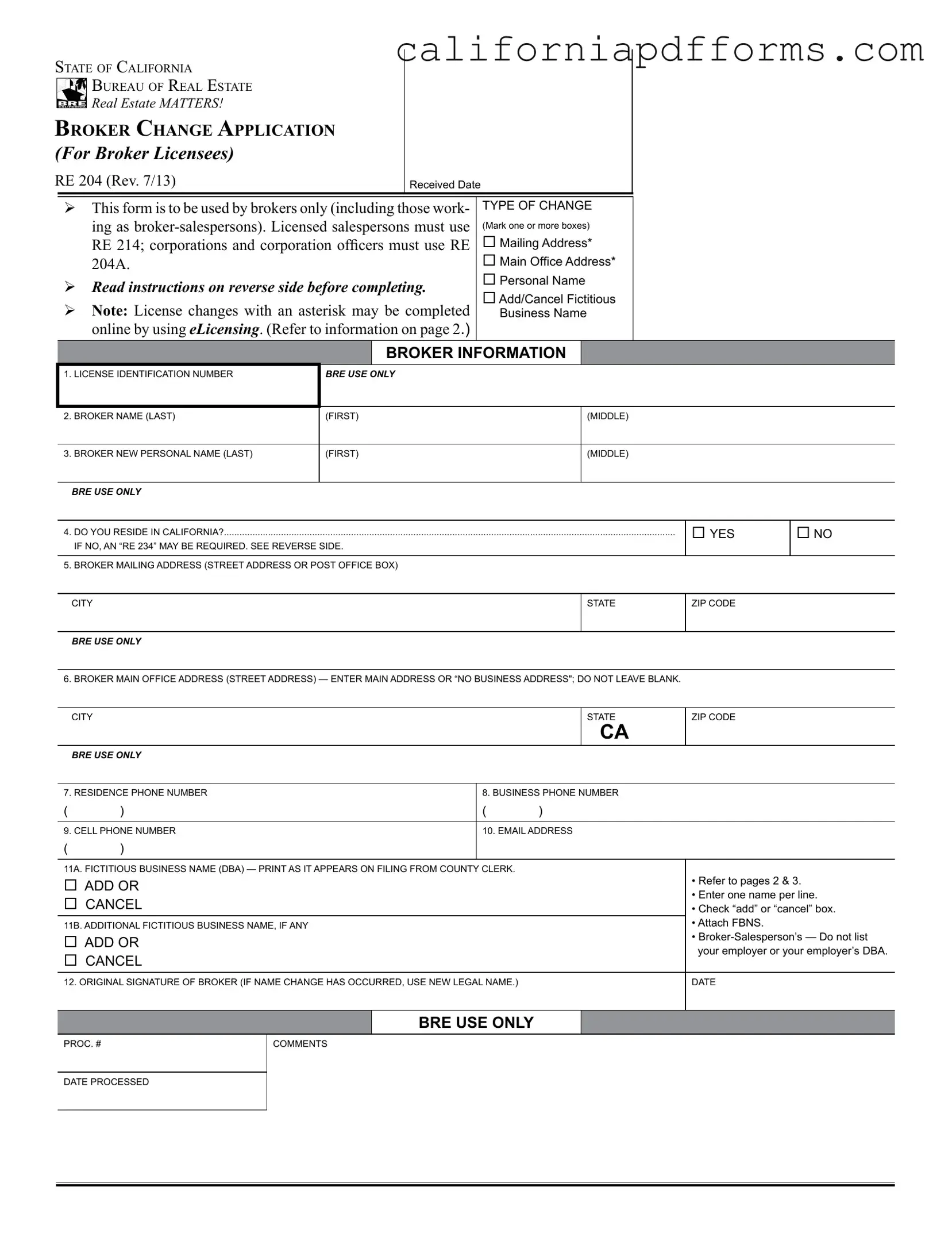 Download California Re 204 Form