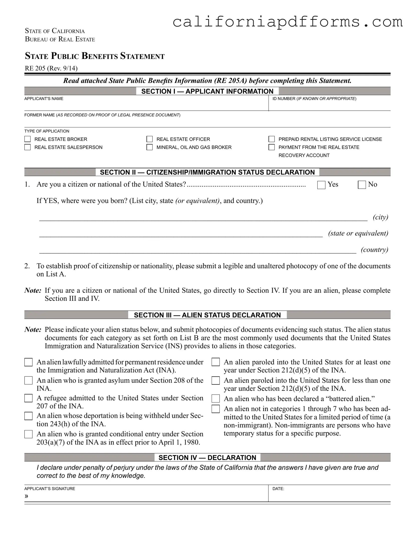 Download California Re 205 Form