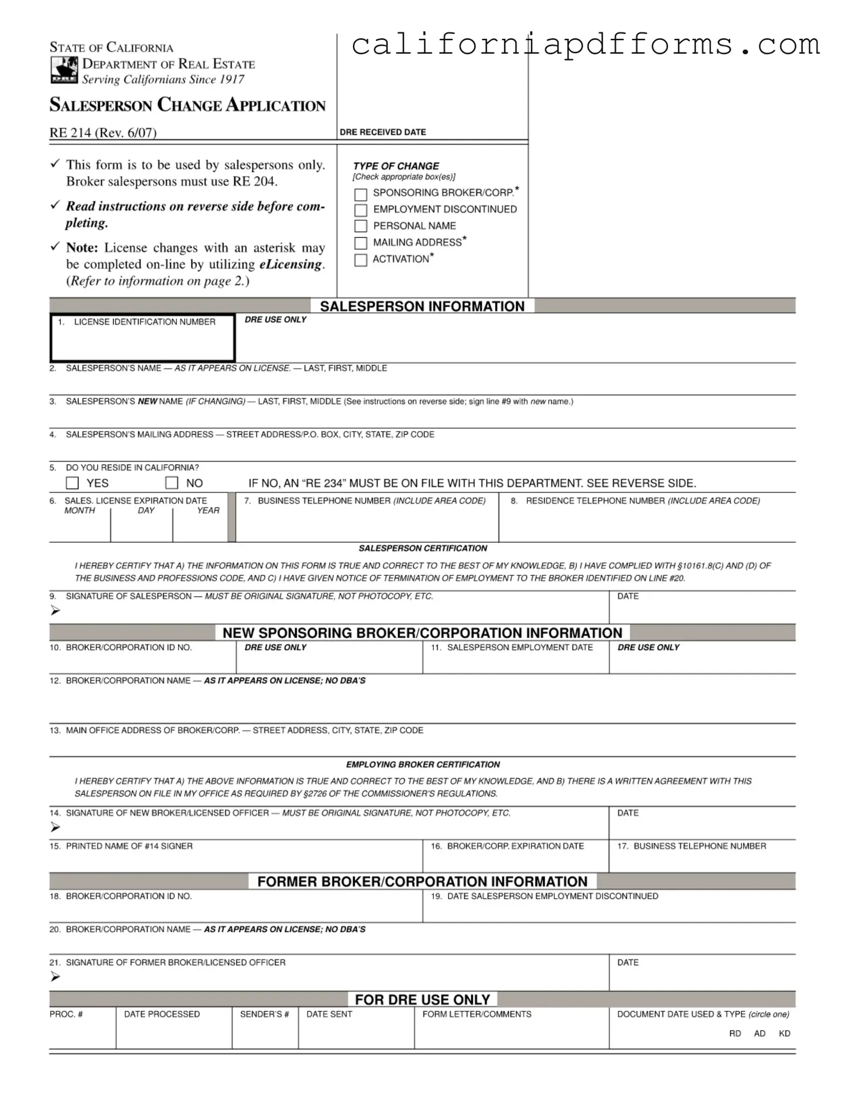 Download California Re 214 Form