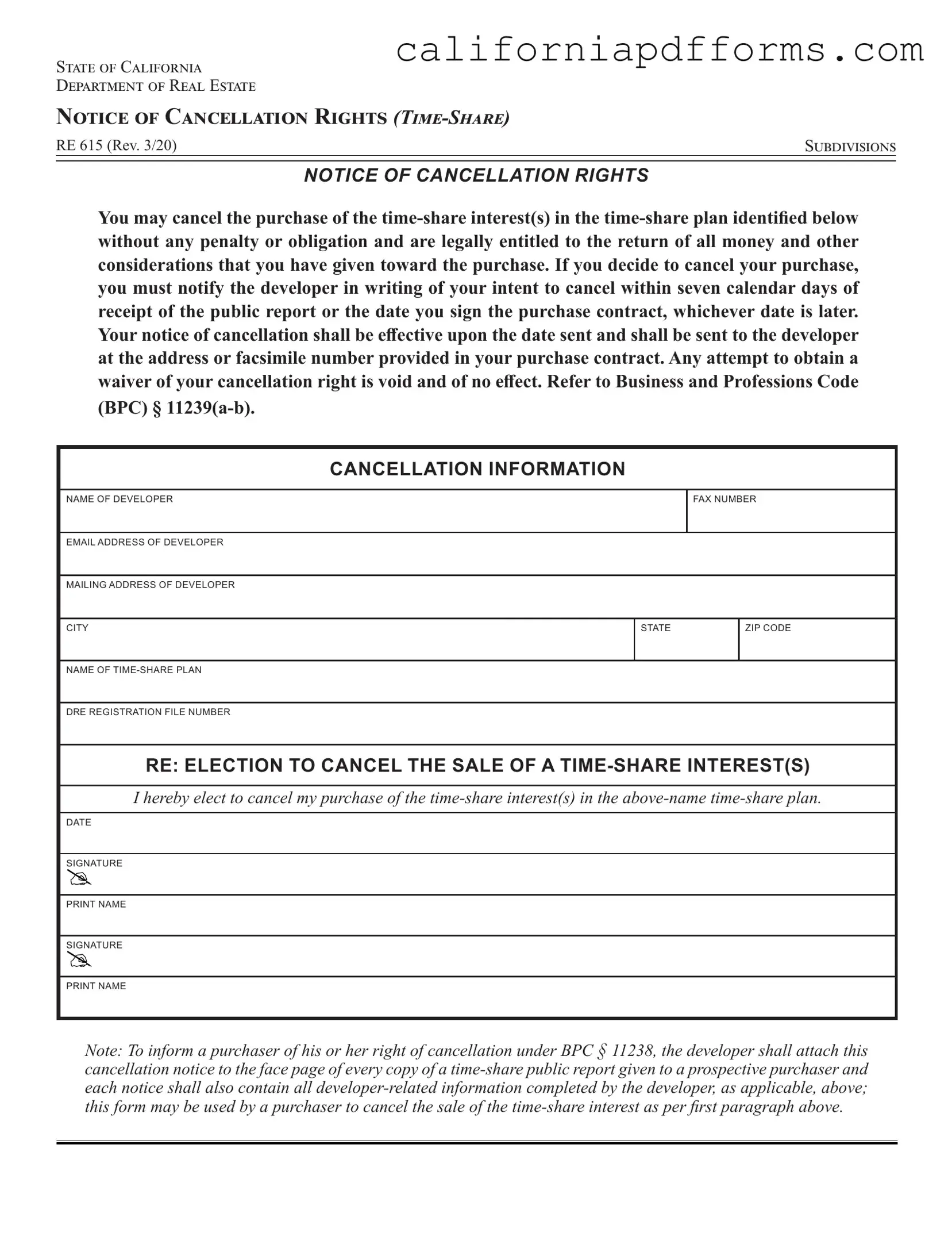 Download California Re 615 Form