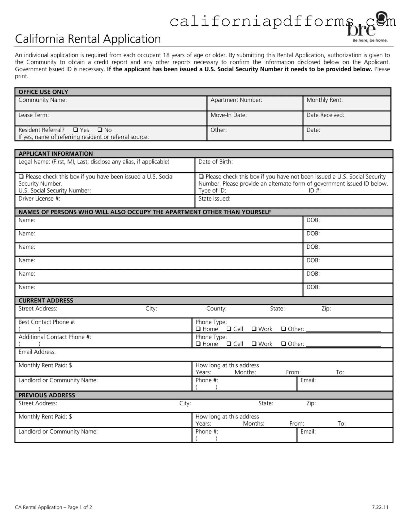 Download California Rental Application Form