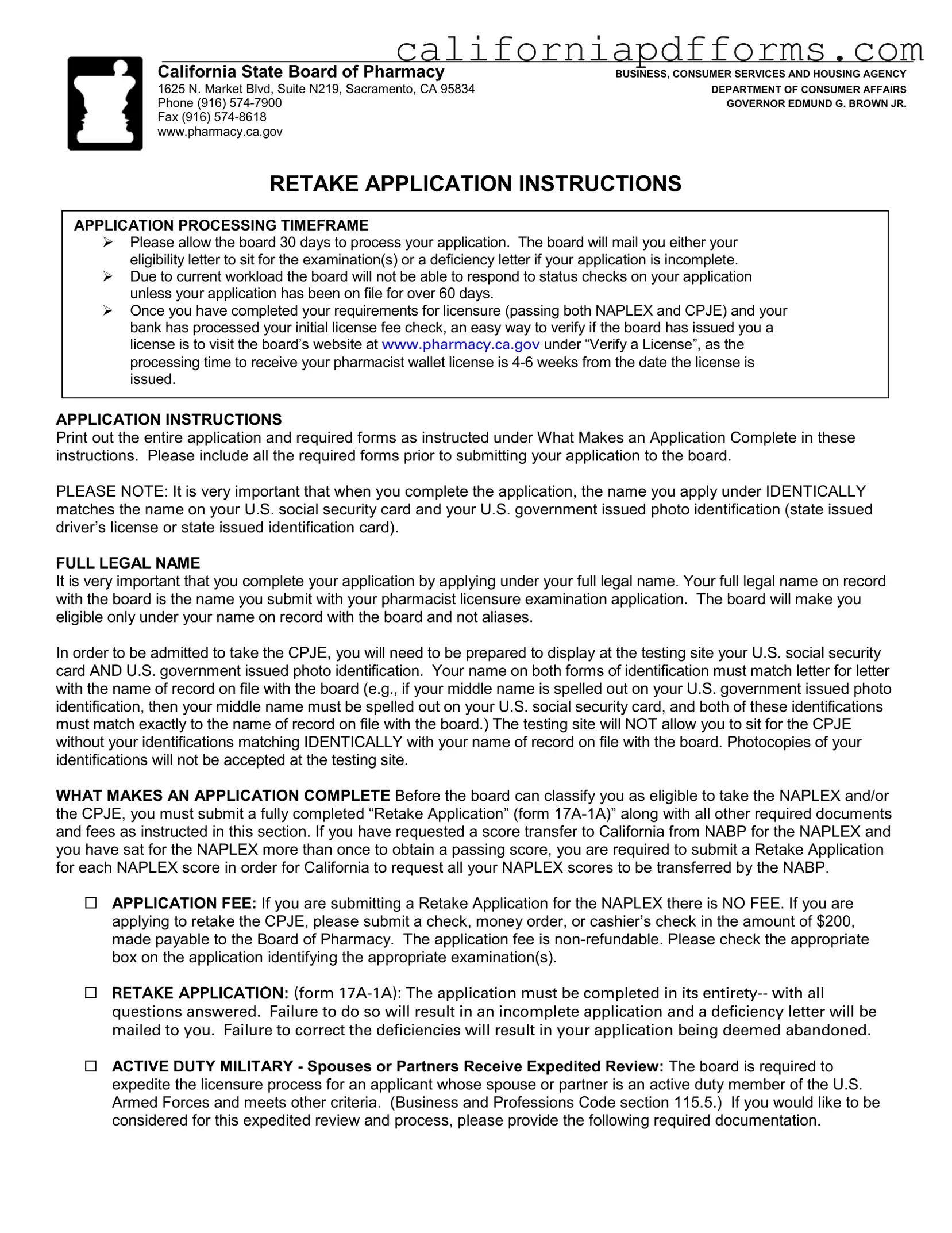 Download California Retake Form