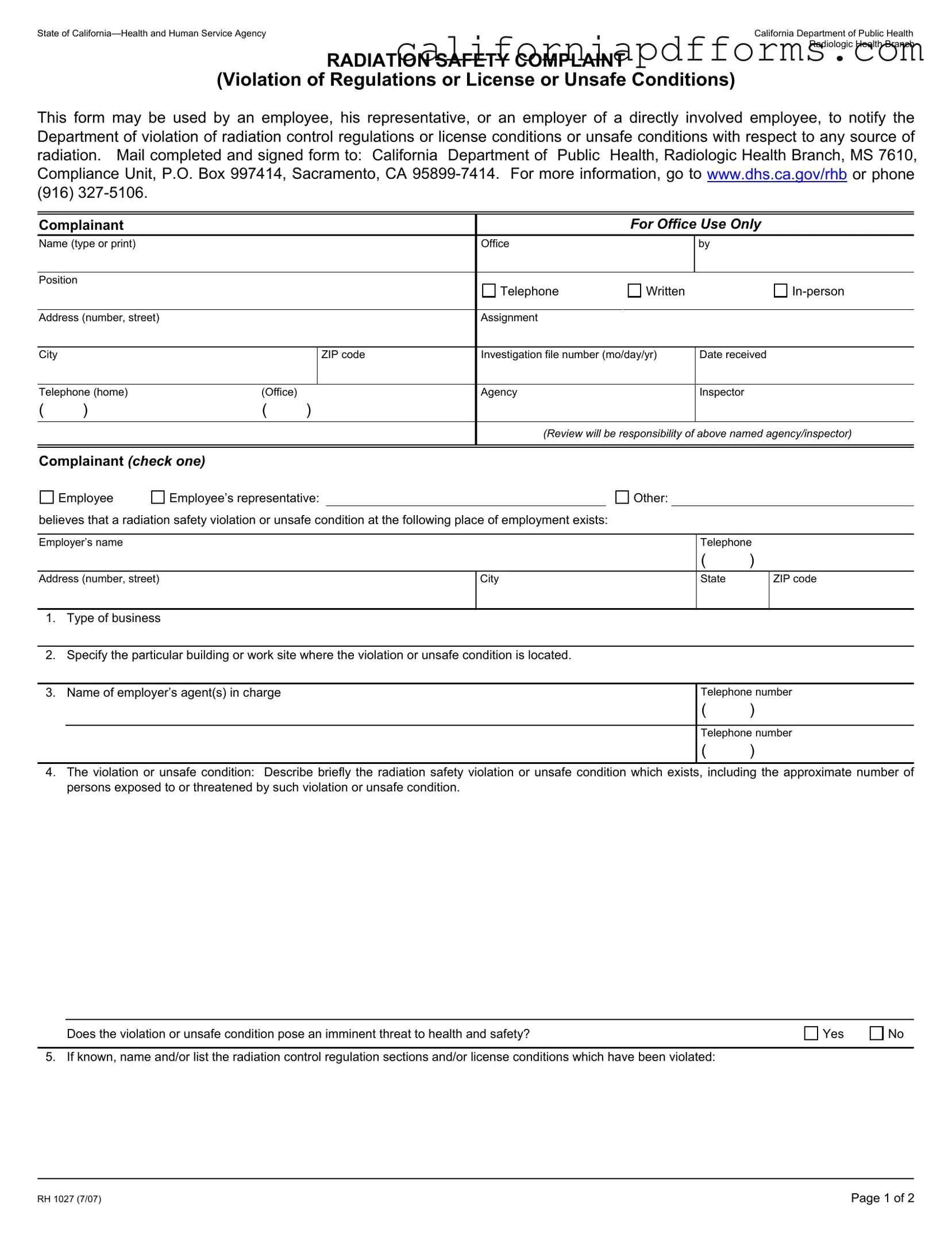 Download California Rh 1027 Form