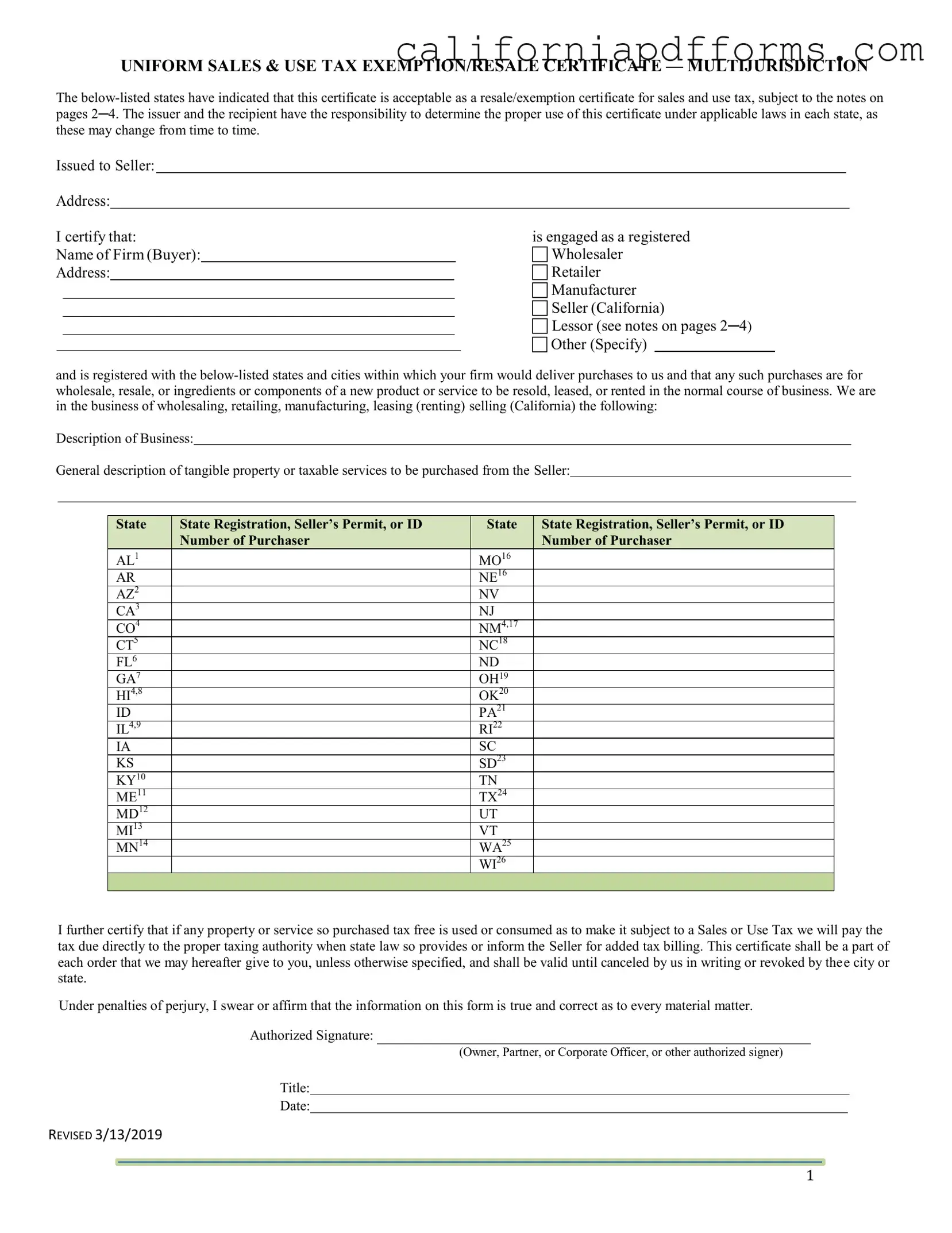 Download California Sales Tax Certificate Form
