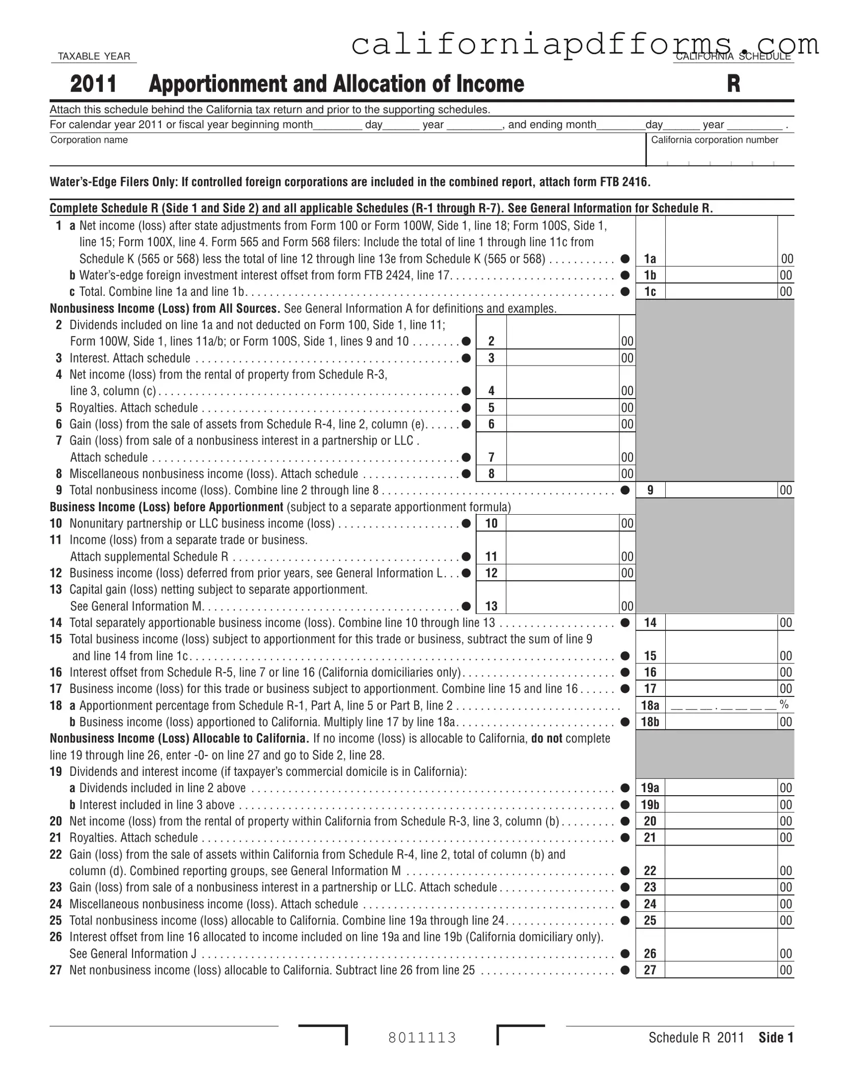 Download California Schedule R Form
