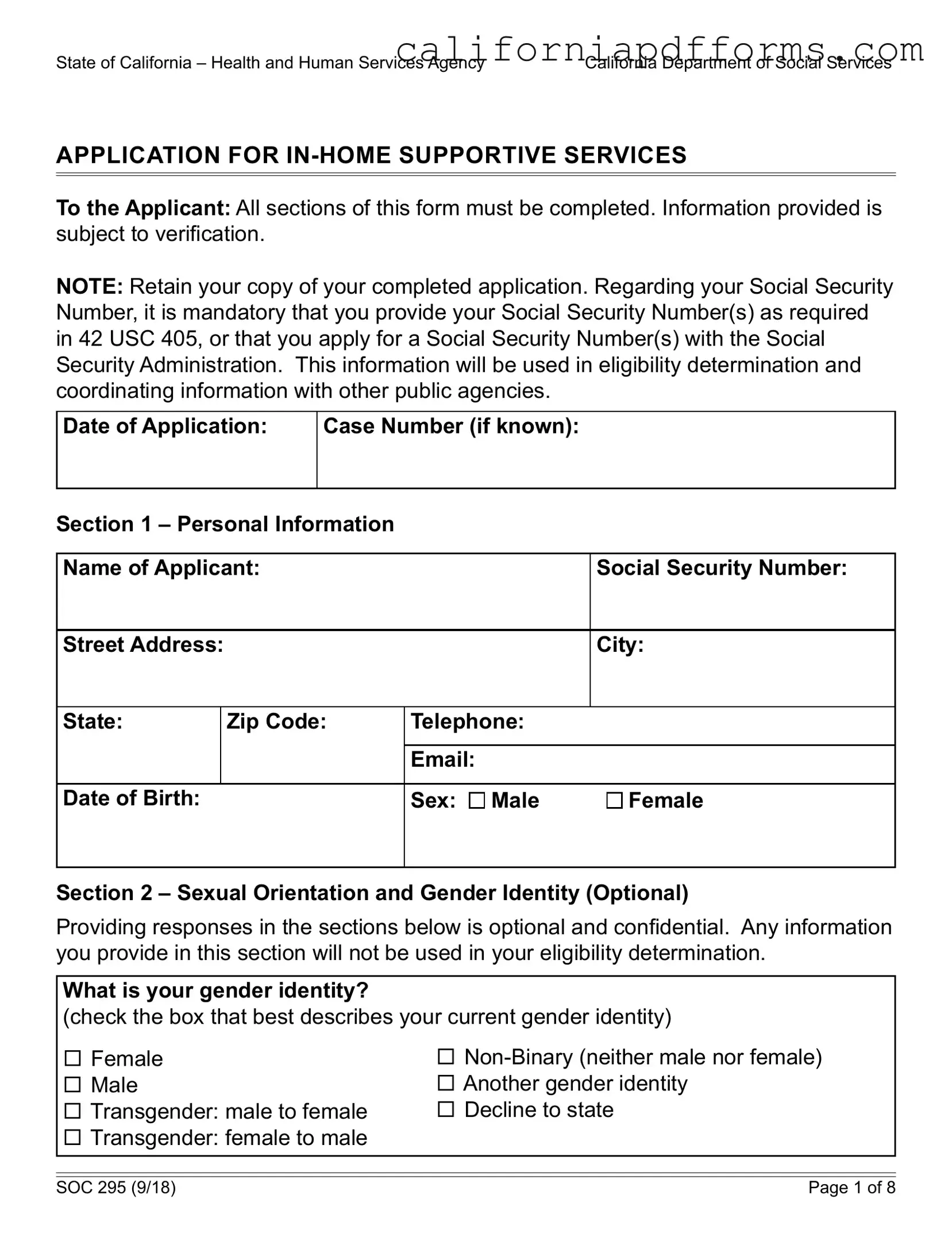 Download California Soc 295 Form