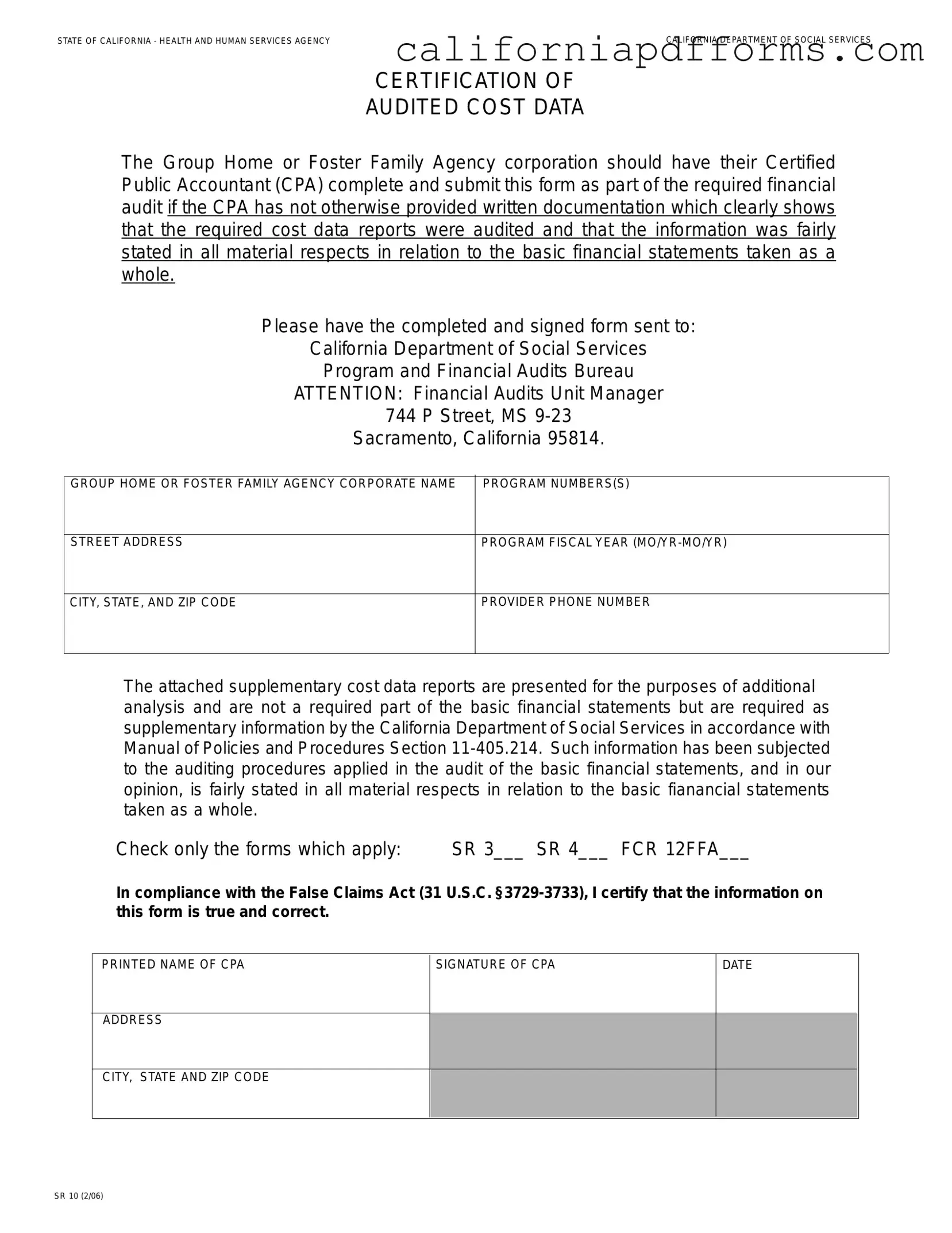 Download California Sr 10 Form