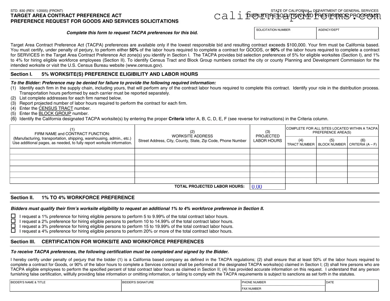 Download California Std 830 Form