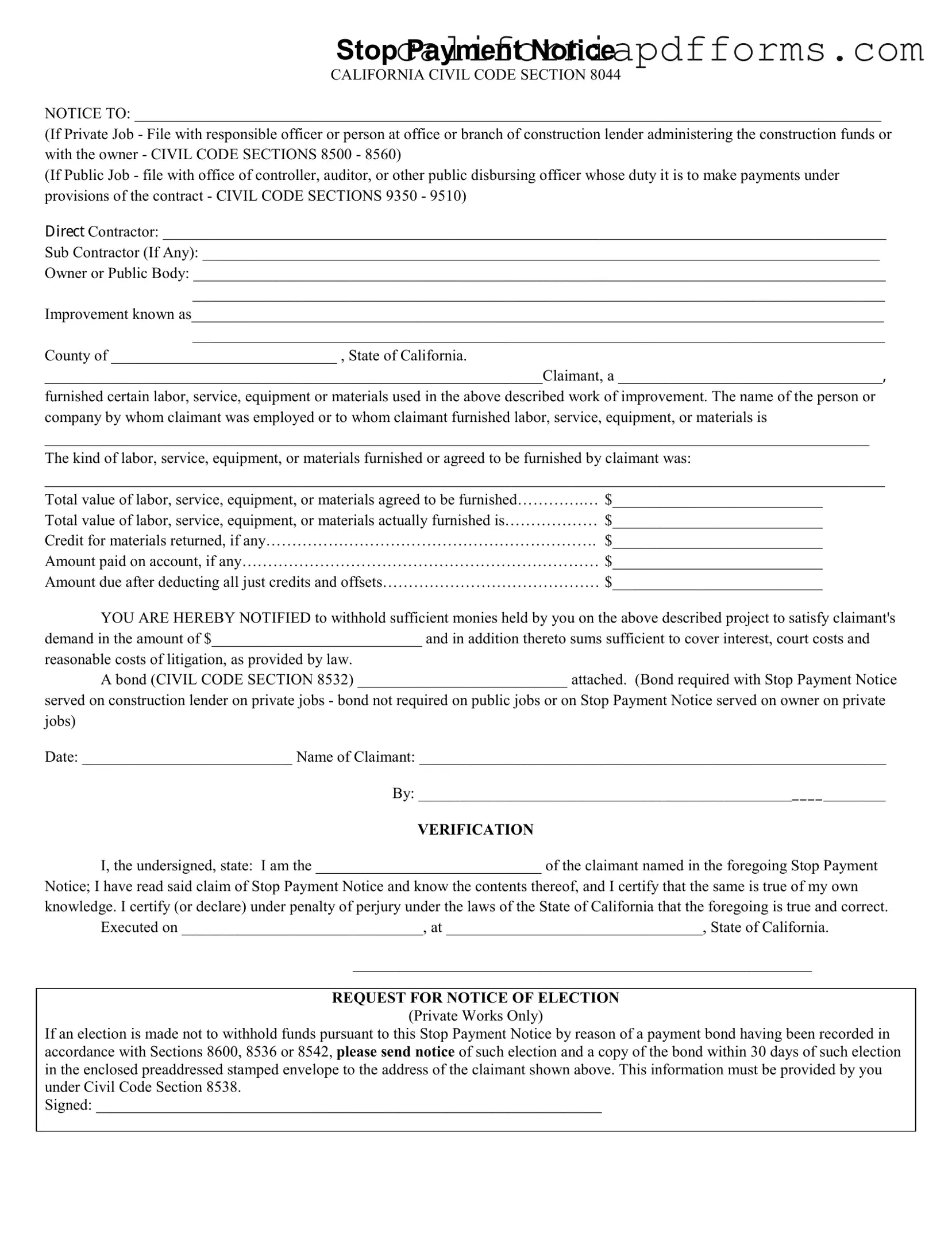 Download California Stop Payment Form