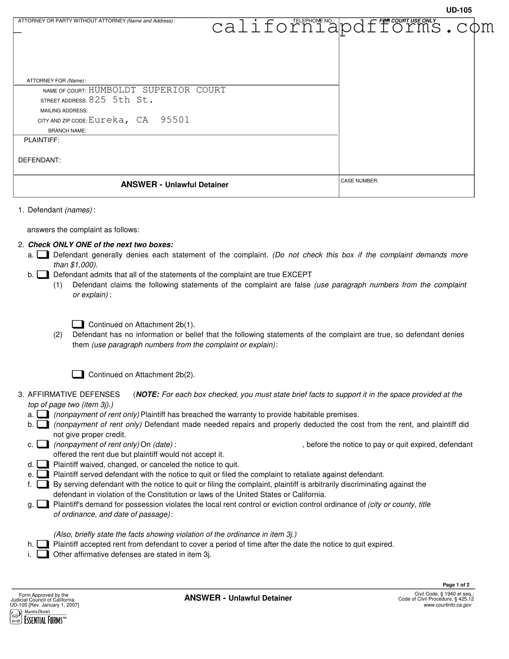 Download California Ud 105 Form