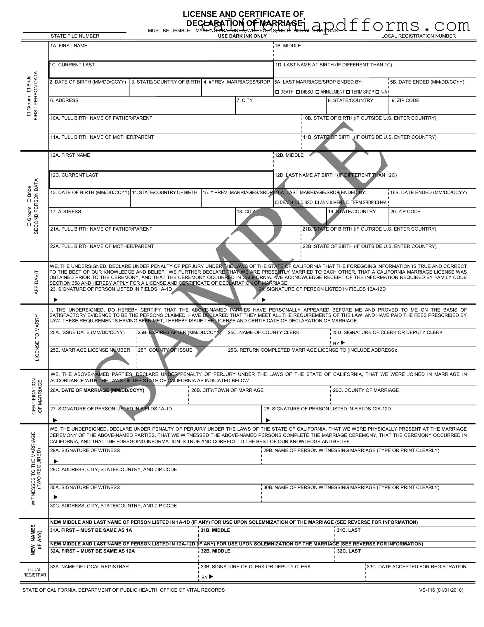 Download California Vs116 Form