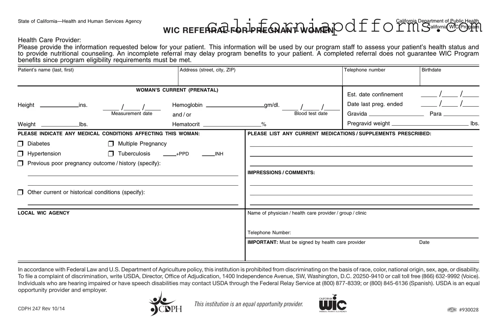 Download California Wic Form