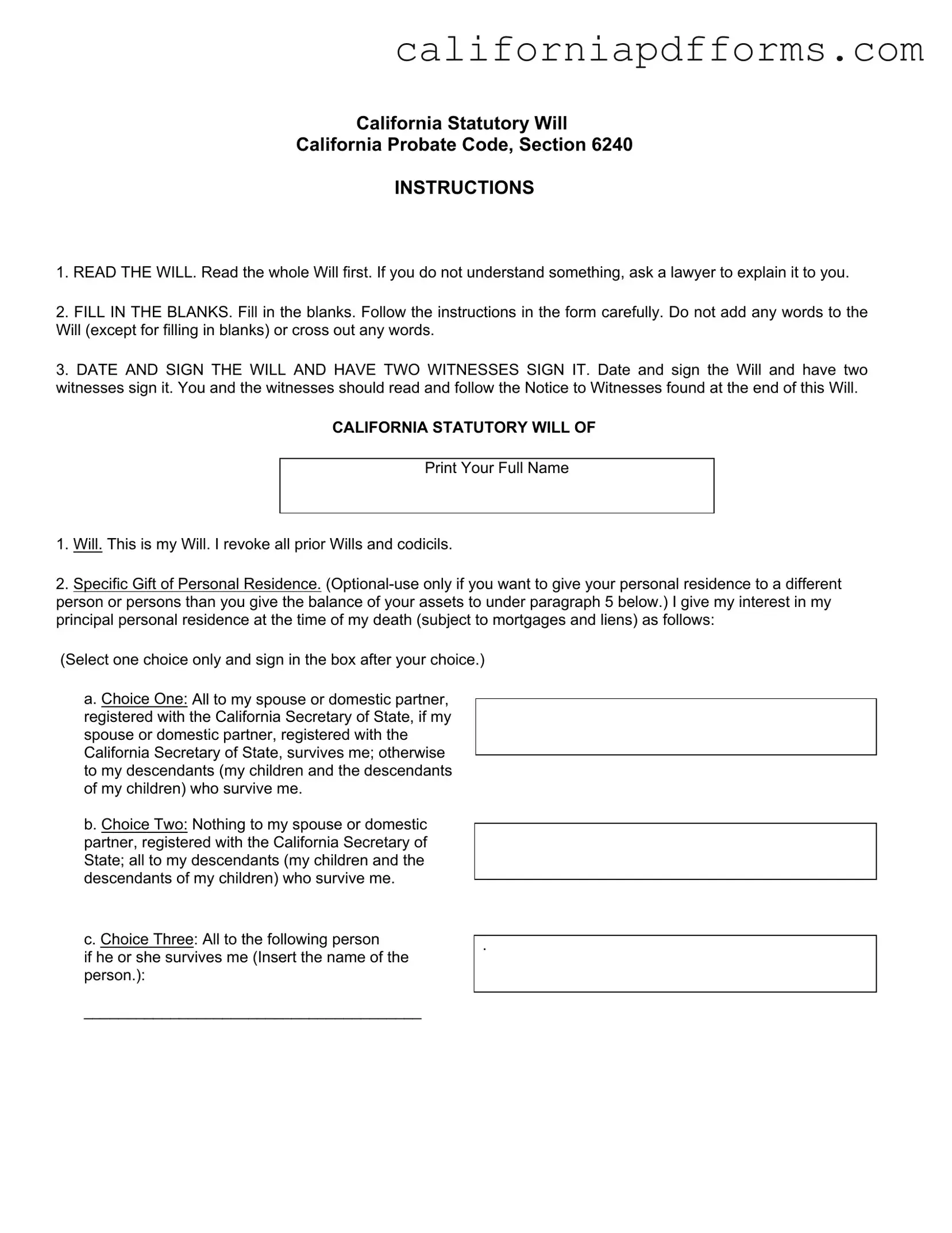 Download California Will Form