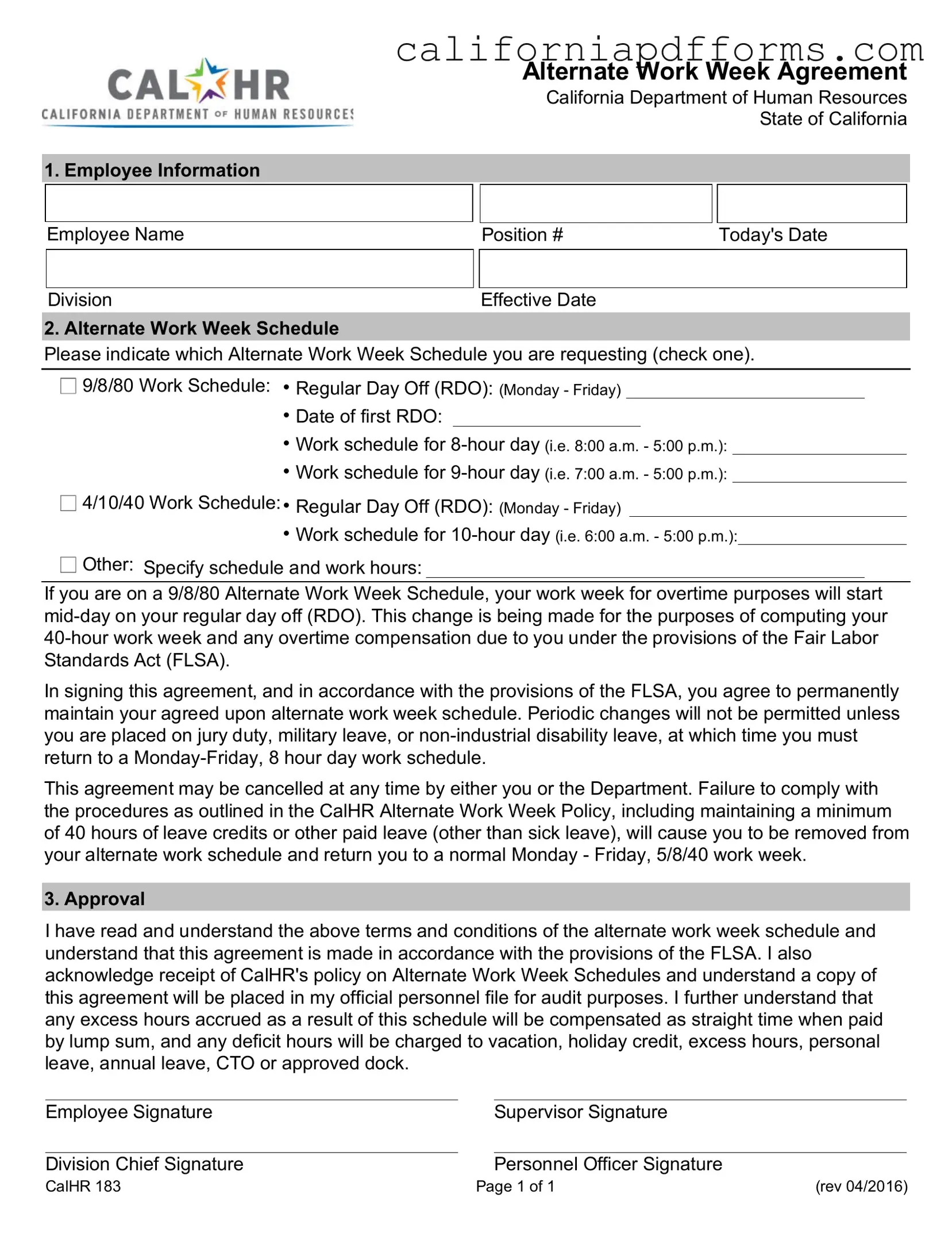 Download California Work Week Agreement Form
