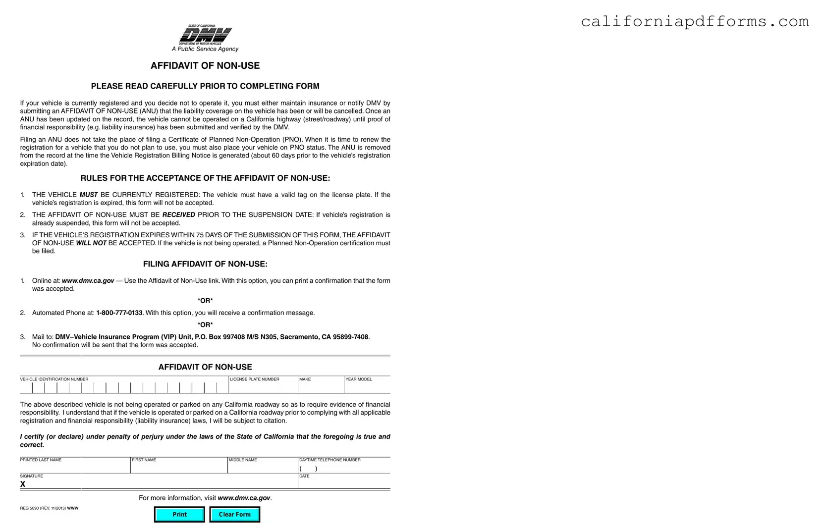 Download California Affidavit of Non-Use REG 5090 Form