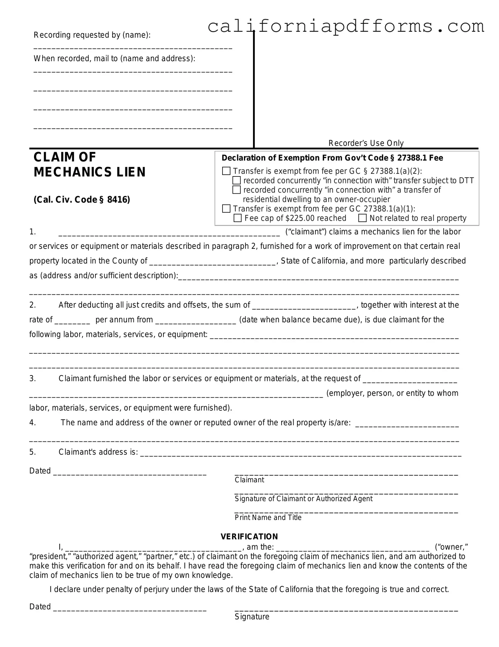 Download Mechanics Lien California Form