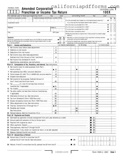 Download California 100X Form