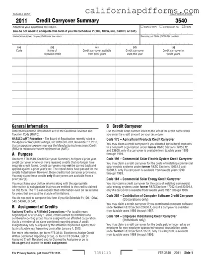 Download California 3540 Form