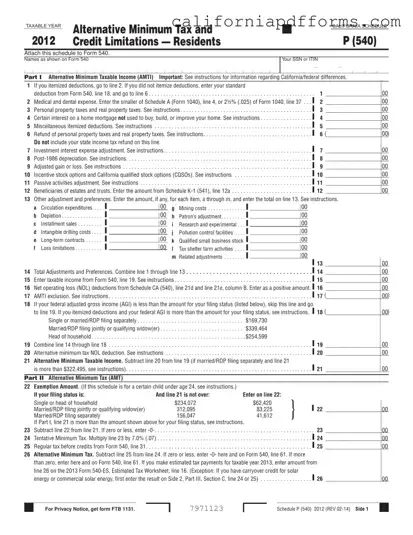 Download California 540 Schedule P Form
