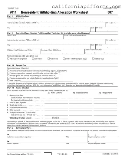 Download California 587 Form