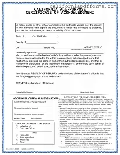 Download California Acknowledgement Certificate Form