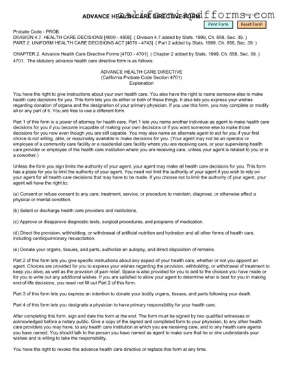 Download California Advanced Health Care Directive Form