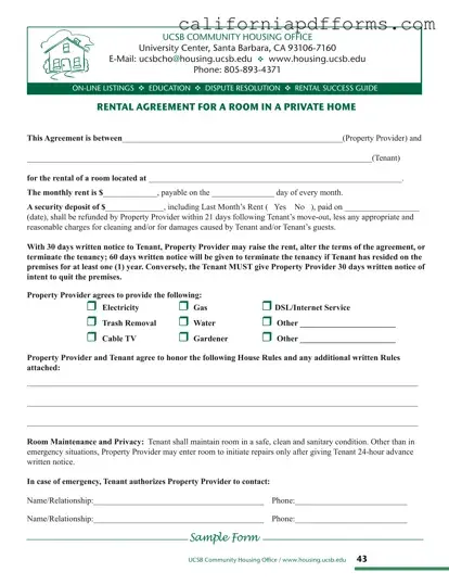 Download California Agreement Room Form