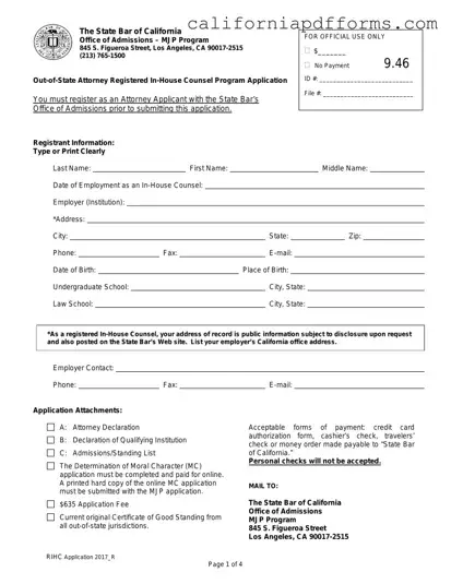 Download California Application Registered In Counsel Form