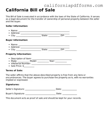 Official Bill of Sale Template for the State of California