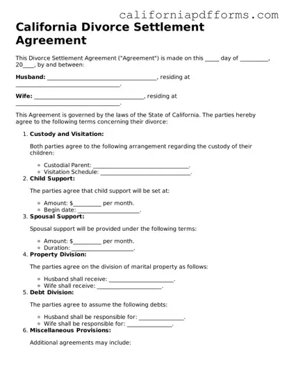 Official Divorce Settlement Agreement Template for the State of California