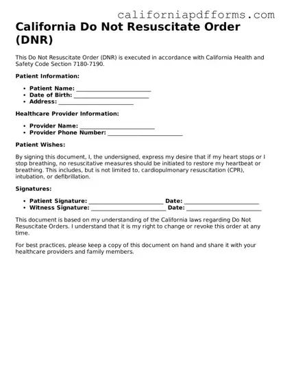 Official Do Not Resuscitate Order Template for the State of California