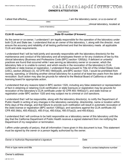 Download California Lab 182 Form