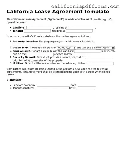 Official Lease Agreement Template for the State of California