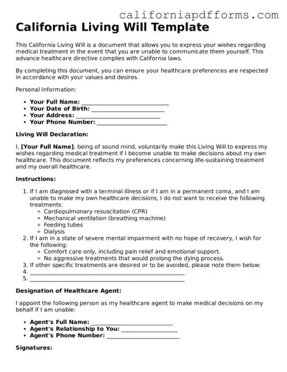 Official Living Will Template for the State of California