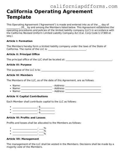 Official Operating Agreement Template for the State of California