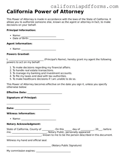 Official Power of Attorney Template for the State of California