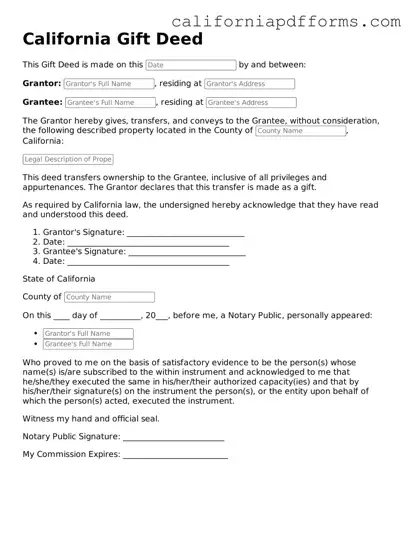 Official Gift Deed Template for the State of California