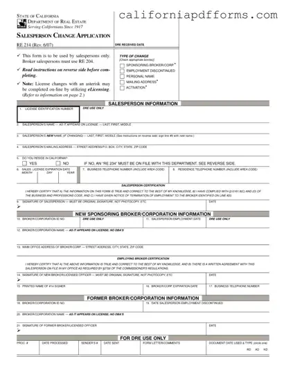 Download California Re 214 Form