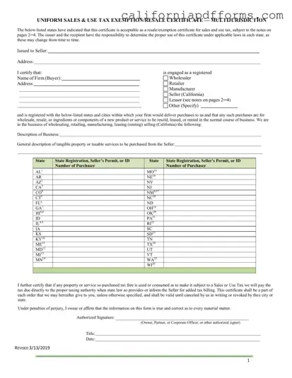 Download California Sales Tax Certificate Form