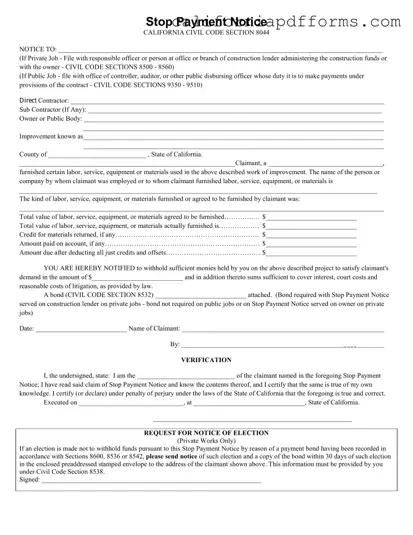 Download California Stop Payment Form