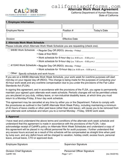 Download California Work Week Agreement Form