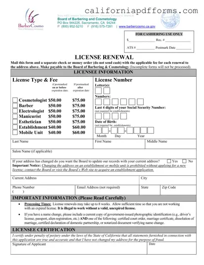 Download Cosmetology License Renewal California Form