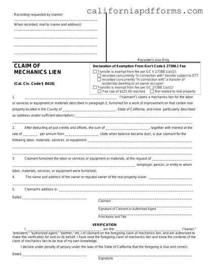 Download Mechanics Lien California Form